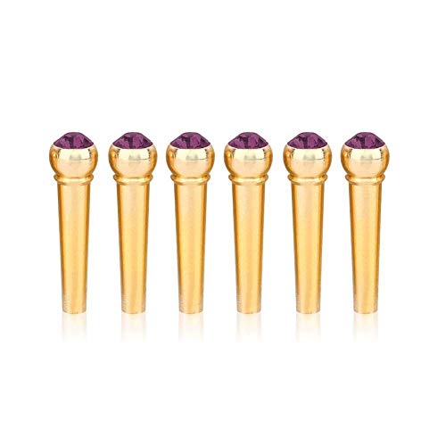 Vencetmat String Acoustic Guitar Copper Bridge With Gemstone inlay 6pcs Guitar Bridge Pins (6 Pcs, Noble purple) - Thumbnail 2