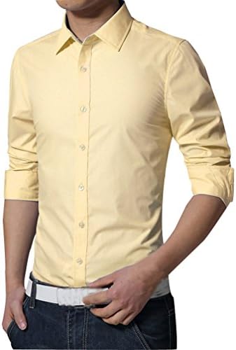 Mens Dress Shirts Long Sleeve Button Down Formal Shirts for Men Slim Fit Men's Dinner Suit Shirt Turn-Down Collar Basic Pure Color Casual Shirt Tops in 17 Colors