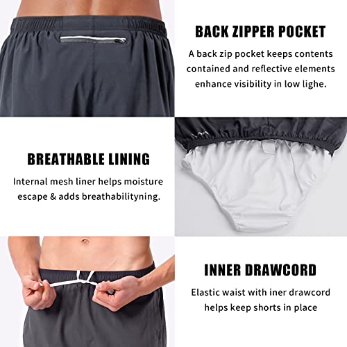 NAVISKIN Men's 5 inch Running Shorts Lightweight Quick Dry Workout