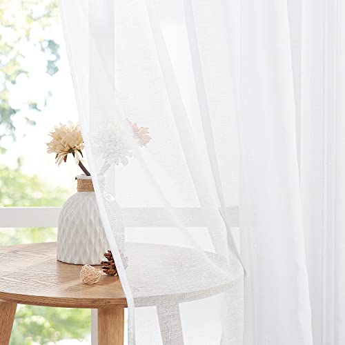 PONY DANCE White Transparent Short Curtains with Ruffle Tape, Set of 2, H 160 x W 140 cm, Living Room Curtains with Ruffle Tape, White Curtains, Linen Look, Transparent