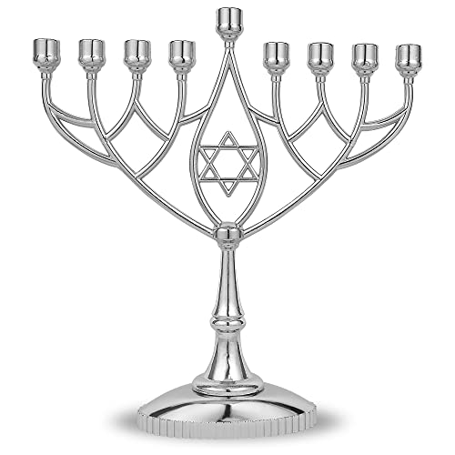 Traditional Classic Geometric Hanukkah Menorah 9" Silver Plated