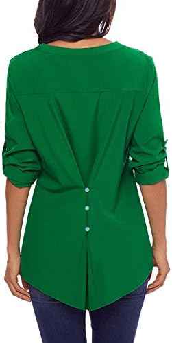 Women's Elegant Summer Solid Ladies 3 4 Cuffed Sleeve V Neck Lace Panel Casual Long Sleeves Tunic Chiffon Maternity Blouse Tops Cotton T-Shirts For Women Green Medium