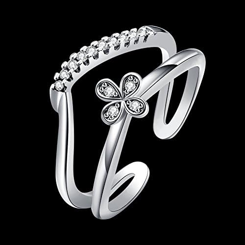 FJYOURIA Women's Adjustable Size Open Flower Eternity Thumb Finger Ring Engagement Wedding Band with Micro CZ Stones