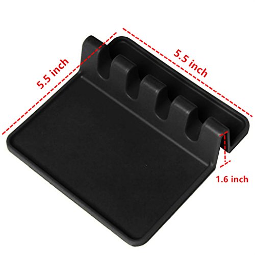 Kitchen Utensil Rest, ICASA, Silicone Heat Resistant Ladle Fork Mat Giant Spoon Rest Ladle Spoon holder (Black) - Thumbnail 3