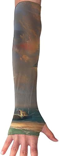 Breathable Ice Silk UV Sun Protection Whale Ocean Boat Printed Arm Sleeve Finger Hole For Women And Men Outdoor Sports Fishing Hunting Jogging Motorcycling