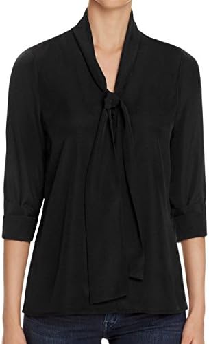 Finity Women's Neck Tie Button Down Front Shirt Black 8