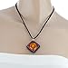 CHUVORA Hand Blown Glass Blue Red Abstract Radiant Sun Square Pendant Women Necklace, 18 inches
