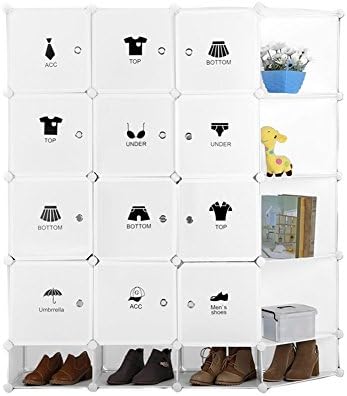 ZideTang 12-Cubes DIY Portable Closet Wardrobe Organizer Storage System with Doors Color White