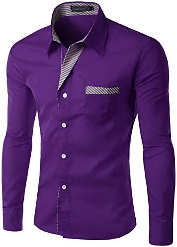 Processes New New Fashion Brand Camisa Masculina Long Sleeve Shirt Men Korean Slim Design Formal Casual Male Dress Shirt Size M-4Xl Violet XXL