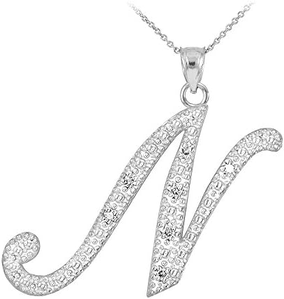 14K White Gold Diamond Accented Dangling Cursive Initial N Charm 4/5" Pendant Necklace, 22"