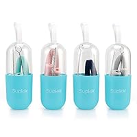 Supkiir Silicone Straw 4 Pack Drinking Reusable Straws Eco-friendly Portable Collapsible Straws with 4 Cases&4 Cleaning Brushes, 20 oz Tumblers Compatible for Travel, Office, Home