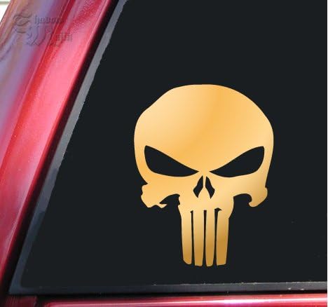 ShadowMajik Punisher 2K Skull Vinyl Decal Sticker (4" X 3.1", Mirror Gold)