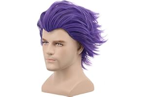 yuehong Short Purple Men Anime Party Cosplay Wig Costume Heat Resistant Synthetic Fibers Soft Durable Breathable Wig