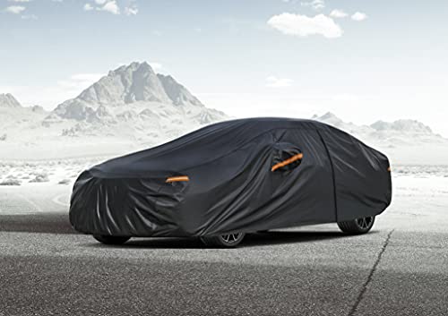Kayme Waterproof Breathable 7-Layer Car Cover Outdoor Rain Sun Dust Cover with Zip and Cotton Lining for Sedan/Estate 470 to 490 cm, 3XL