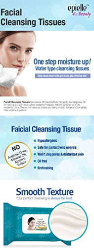 Epielle Argan Oil Facial Makeup Remover Cleansing Tissues Wipes Towelettes - 60ct (Sheets) per pack, 4 packs