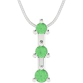 Clara Pucci 0.21 cttw Green Simulated Diamond White Gold-Plated Silver Necklace and Pendant for Women (18" Box Chain,Round Cut,2.9mm)