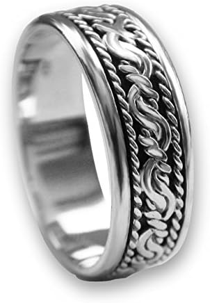 Unisex Rope knot sterling silver wedding band or promise ring~spins~ Sz9