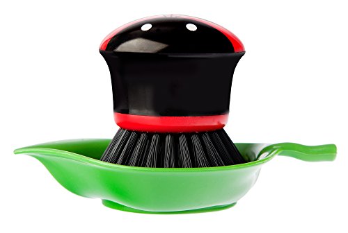 Vigar Ladybug Palm Dish Brush with Holder, 5-3/4-Inches by 3-3/4-Inches, Black, Red, White, Green