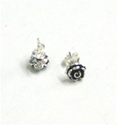 TOC 925 Sterling Silver Mini Oxidised Rose Stud Earrings