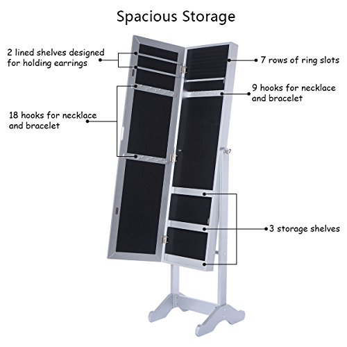 Mirrored Jewelry Cabinet Armoire Organizer Storage Box w/ Stand - Thumbnail 4