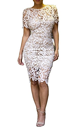 Lovaru Women's Vintage Floral Crochet Boho Midi Pencil Dress White Color Beautiful Long Dress