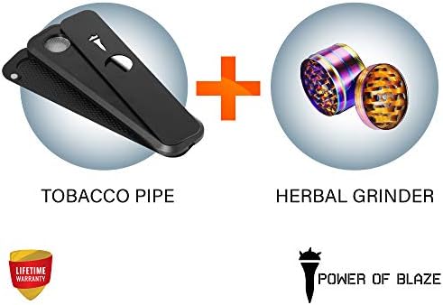 POWER OF BLAZE Premium Cough Less Tobacco Pipe, Magnetic Slider, Pipe Screen, Carrying Box with 4 Pieces ZINC Alloy HERB Grinder (Incognito Pipe with Grinder)