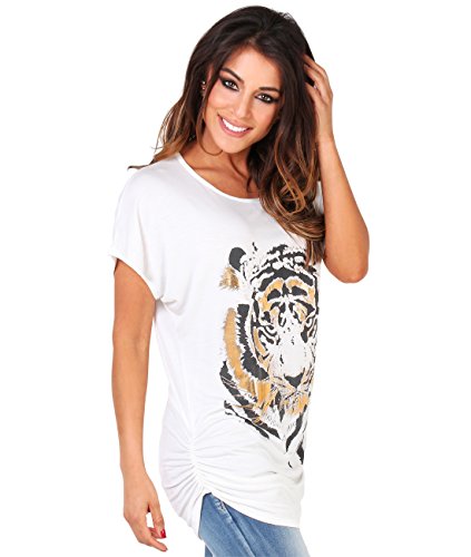 Oversized Tiger Print Tee Shirt Short Sleeve (NEWUSA2093-CRM-114)
