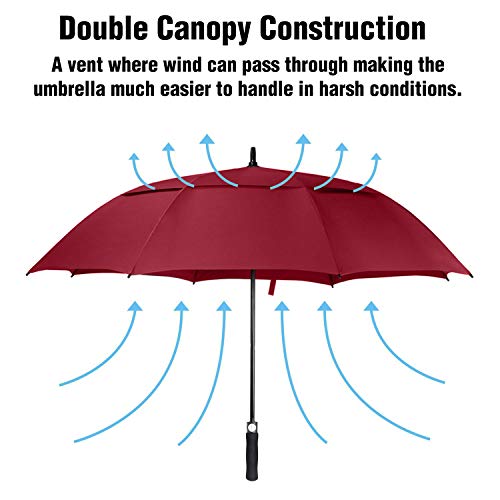 ACEIken Golf Umbrella Windproof Large 62 Inch, Double Canopy Vented, Automatic Open, Extra Large Oversized,Sun Protection Ultra Rain & Wind Resistant Stick Umbrellas (Red) - Thumbnail 3