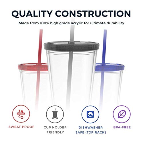 H&F Tumblers with Lids and Straws, 22oz Double Wall Plastic Tumblers