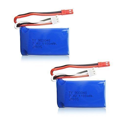 YUNIQUE GREEN-CLEAN-POWER - Rechargeable Lipo Batteries 7.4V 1100mAh 2 Pieces | Compatible with Wltoys A949 A959 A969 A979 V912 | For RC Drone and RC Car, Blue | 56 x 28 x 24 mm - 73 Gr
