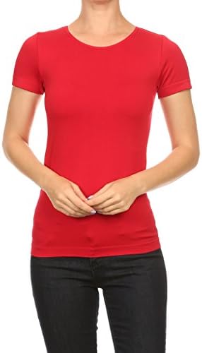WHITE APPAREL Women's Stretchy Compressed Nylon Round T-shirt-Red