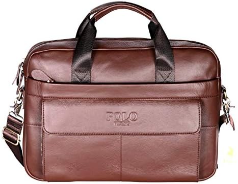 Genuine Leather Briefcase,POLO VIDENG Handmade Briefcases for Men Slim 15" Laptop Case Business Messenger Shoulder Bags