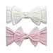Baby Bling Bows Newborn to Little Girls Hair Bow - Trimmed and Classic Knot Headbands Toddlers Hair Accessories, One Size (2 Pack - White and Pink)