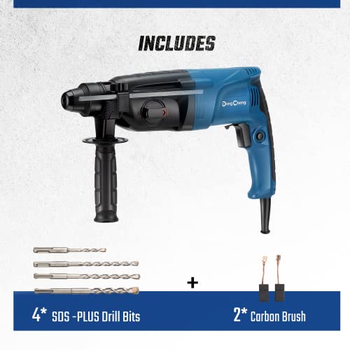 DongCheng 800W SDS-Plus Bohrhammer 2,8Joule 4 in 1 Bohrmaschine Abbruchhammer, 26 mm Bohrleistung in Beton-Inklusive 4 Bohrer,Model DZC05-26B