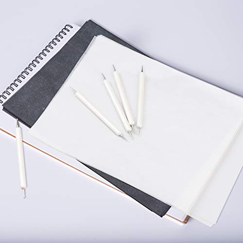 200Pcs Tracing Paper, EAONE Transfer Tracing Paper and Carbon Graphite Paper with 5Pcs Embossing Stylus for Wood Burning Transfer, Wood Carving and Tracing, Black and White