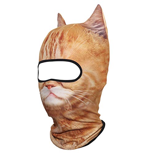 JIUSY 3D Animal Ears Fleece Thermal Hood Balaclava Neck Warmer Face Mask for Cold Weather Winter Outdoor Sport Motorcycle Cycling Riding Ski Snowboard Halloween Party Exotic Shorthair Cat MDD-25