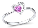 Heart-Shaped Lab Created Pink Sapphire and Diamond Ring in Sterling Silver