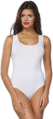 Elegance Women Ballet Dance Gymnastic Cotton Blend Tank Top Leotard/Bodysuits (L, White)