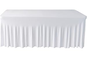 Gowinex 8ft White Spandex Table Skirt Spandex Tablecloth Stretch Fitted Table Cover for 96Lx30Wx30H Inch Rectangular Table