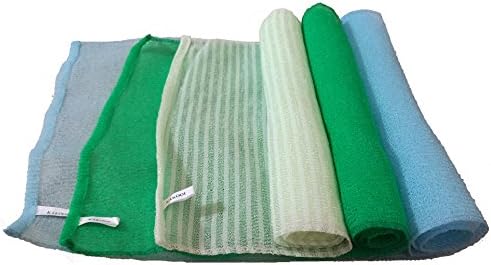 KAKOOI Exfoliating Washcloth, 35ins Long Bath Towels,Shower Cloth For Body,3pcs (Blue,Green,Stripes set)