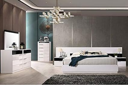 Amazon Com Modern Bedroom White Black Lacquer 4pc Eastern