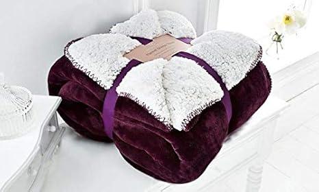 Eds Aubergine Dark Purple Soft Sherpa Sofa Bed Blanket Large Dimensions Light Weight And All Season Throwing Blanket For Bed And Couch Aubergine Large Amazon De Kuche Haushalt