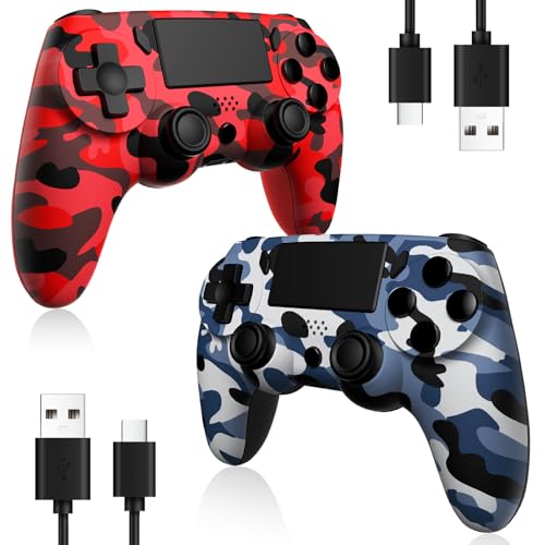 BWEMYXN 2 Pack Wireless Controller Compatible with PS4/Slim/Pro/PC,Game Controllers with Motion Sensing/Touchpad/Speaker/3.5mm Headphone,Included 2 USB Cables,Red and Blue