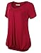 Nomorer Women's Little V Neck Short Sleeve Pleated Front Loose Fit Tops
