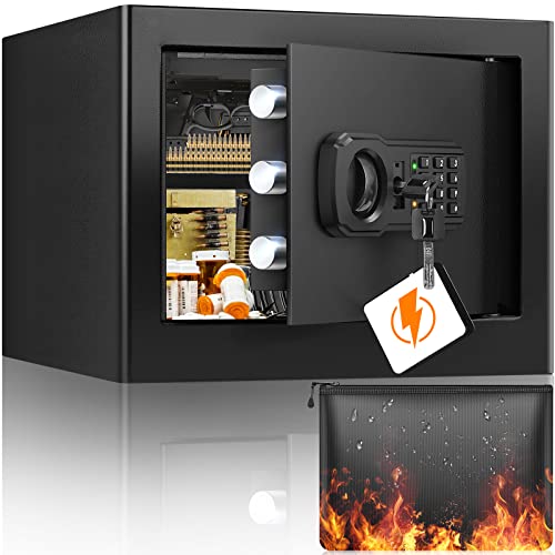 25L Safe for Home with Fireproof Waterproof Wallet, Digital Safe Safe with Removable Shelf and Alarm System, Wall Safe, Furniture Safe for Cash, Medication, Jewellery, A4 Documents