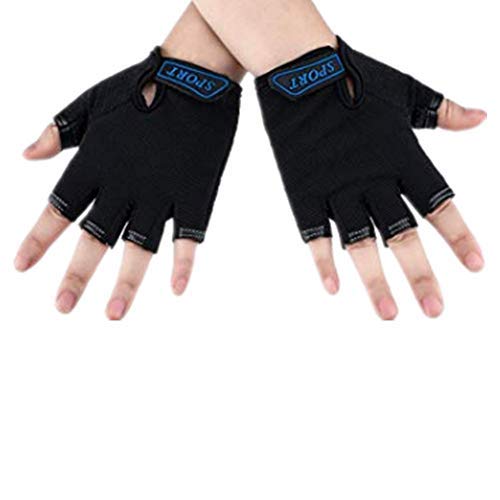 Half Finger Cycling Gloves Outdoor Adjustable Sport Bicycle Gloves Gel Padded Mountain Road Bike Riding Gloves Shock-Absorbing Breathable Anti Slip Summer Mitten for Kids (Black 1)