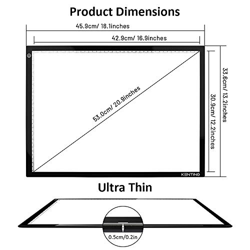 A3 Light Box KENTING LED Artcraft Tracing Light Pad USB Power Cable Dimmable Brightness Tatoo Pad Copy Board Aniamtion Sketching Designing Stencilling X-ray Viewing Diamond Painting