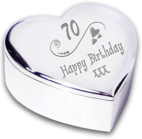 70th 70 Seventieth Happy Birthday Heart Trinket Box Engraved Keepsake Gift for Her Mum Women Nanny Friend Present