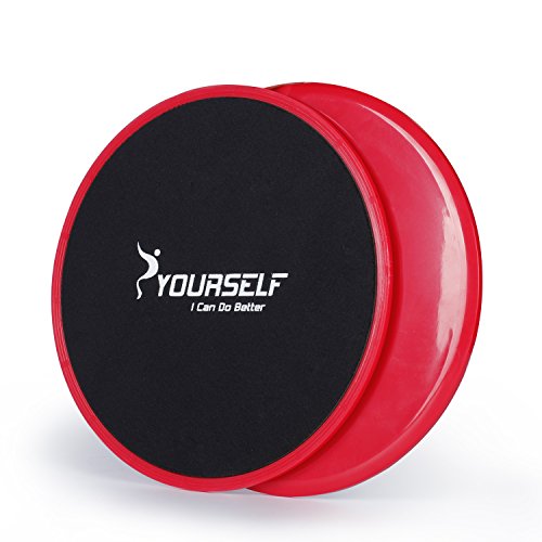 SYOURSELF Set of 2 Core Exercise Sliders Dual Sided Gliding Discs-Trainer Fitness Equipment for Abdominal,Total Body Workouts, Gym,Home,Travel,Mat Carpet,Hard Floors+Fitness Chart+Gift Box (Red)
