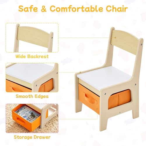AM ANNA Kids Table and Chair Set, 3 in 1 Wooden Activity Table with Storage Drawer for Toddlers Drawing, Playroom,Reading, Crafts, 2 in 1 Detachable Tabletop Table Set for Nursery, Playroom (Beige)